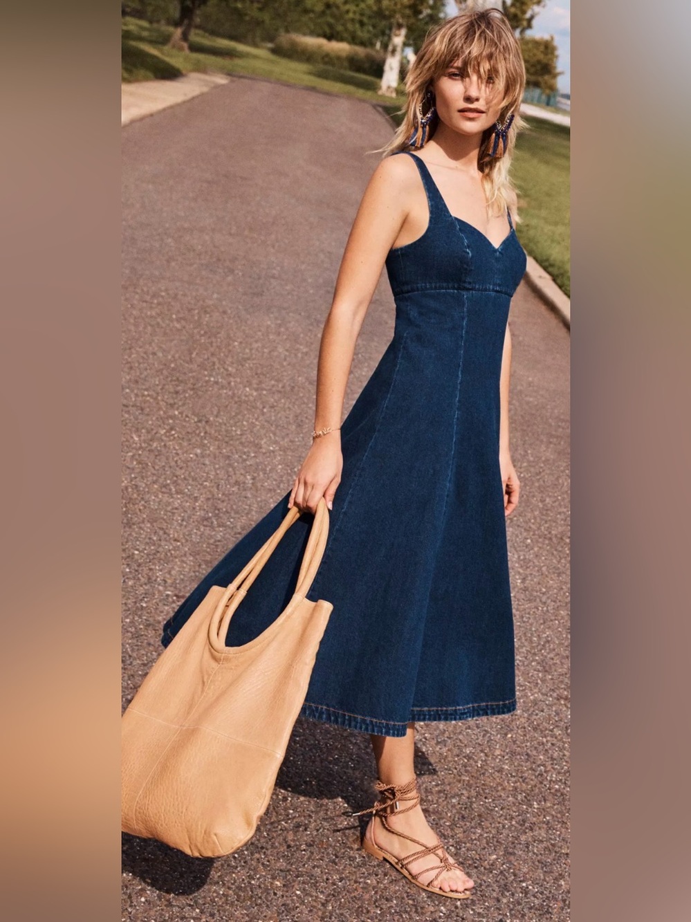 Anthropologie Holding Horses Dark Denim Corseted Sweetheart Neck Midi Dress 6